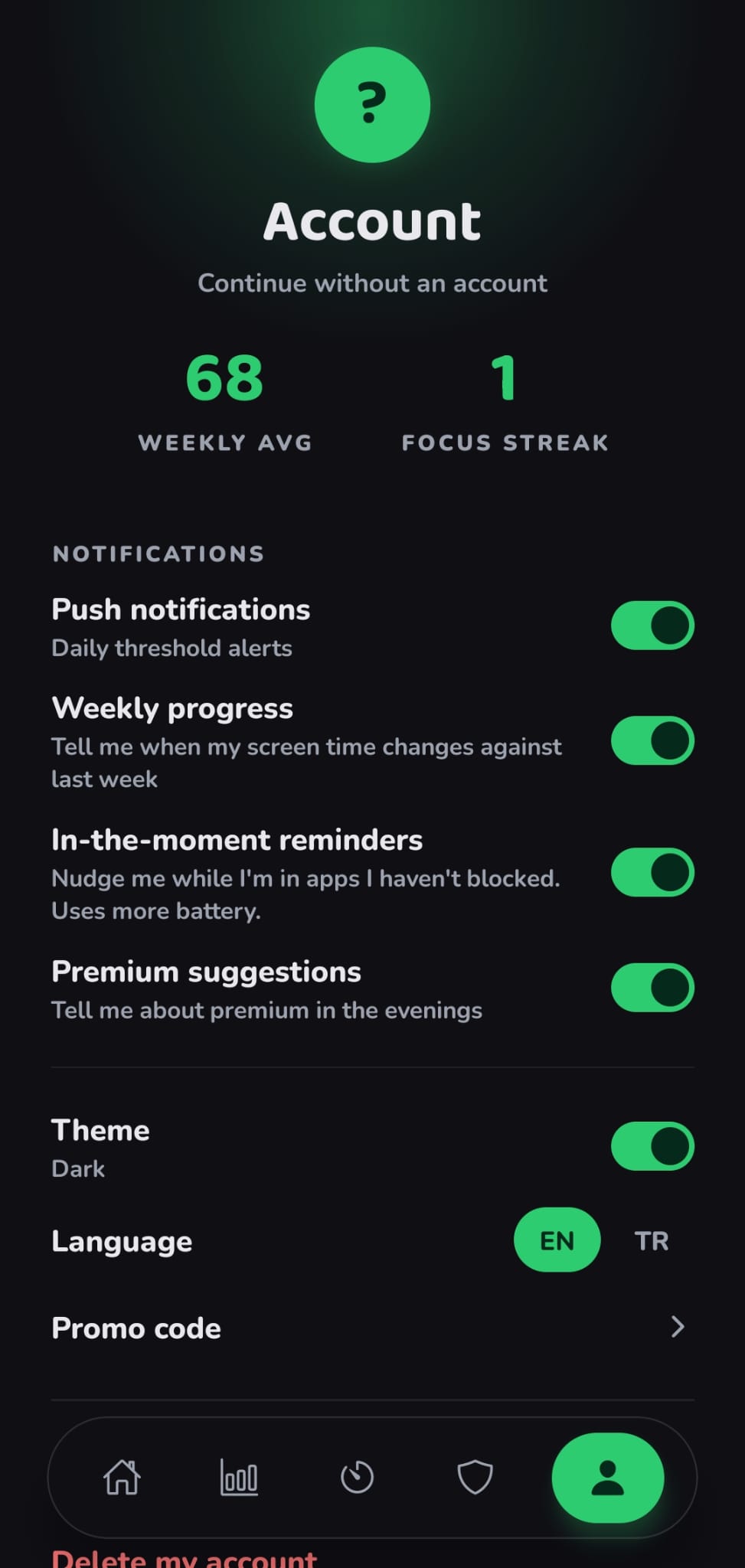 Account: goals and progress